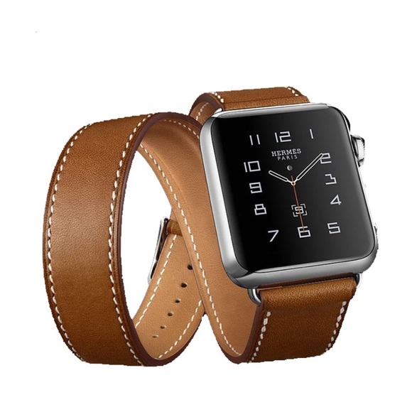 Leather Double Tour Brown Watchband for Apple - Picture 2 of 14